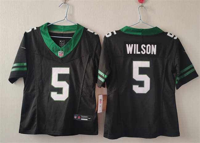 Women's New York Jets #5 Garrett Wilson Black F.U.S.E. Vapor Stitched Jersey(Run Small)